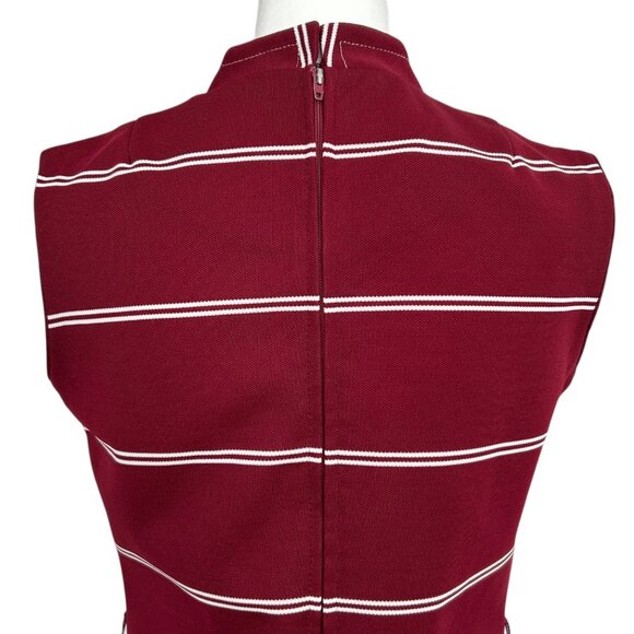 Verona Knits Vintage Sleeveless Burgundy & White Striped Mod Dress (S) - Picture 8 of 16